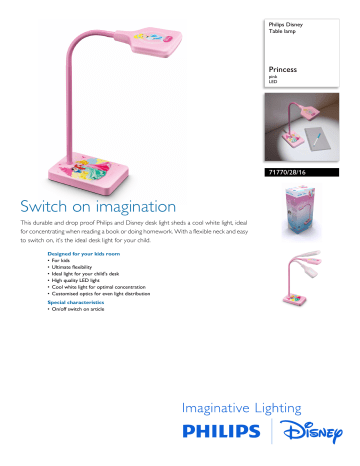 PHILIPS 71770 LED Stand Table Desk Lamp Disney Series Princess For Kids Child 