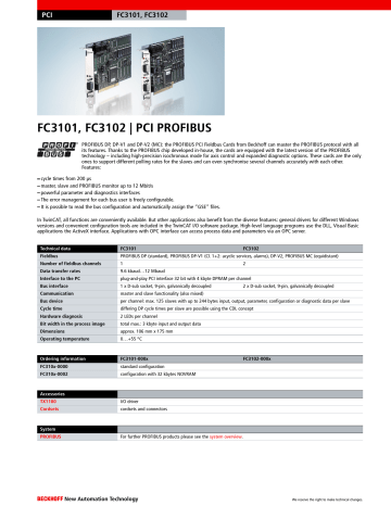 Beckhoff FC3101 PCI Profibus Dp Interface Carte pour Machine Automatisation