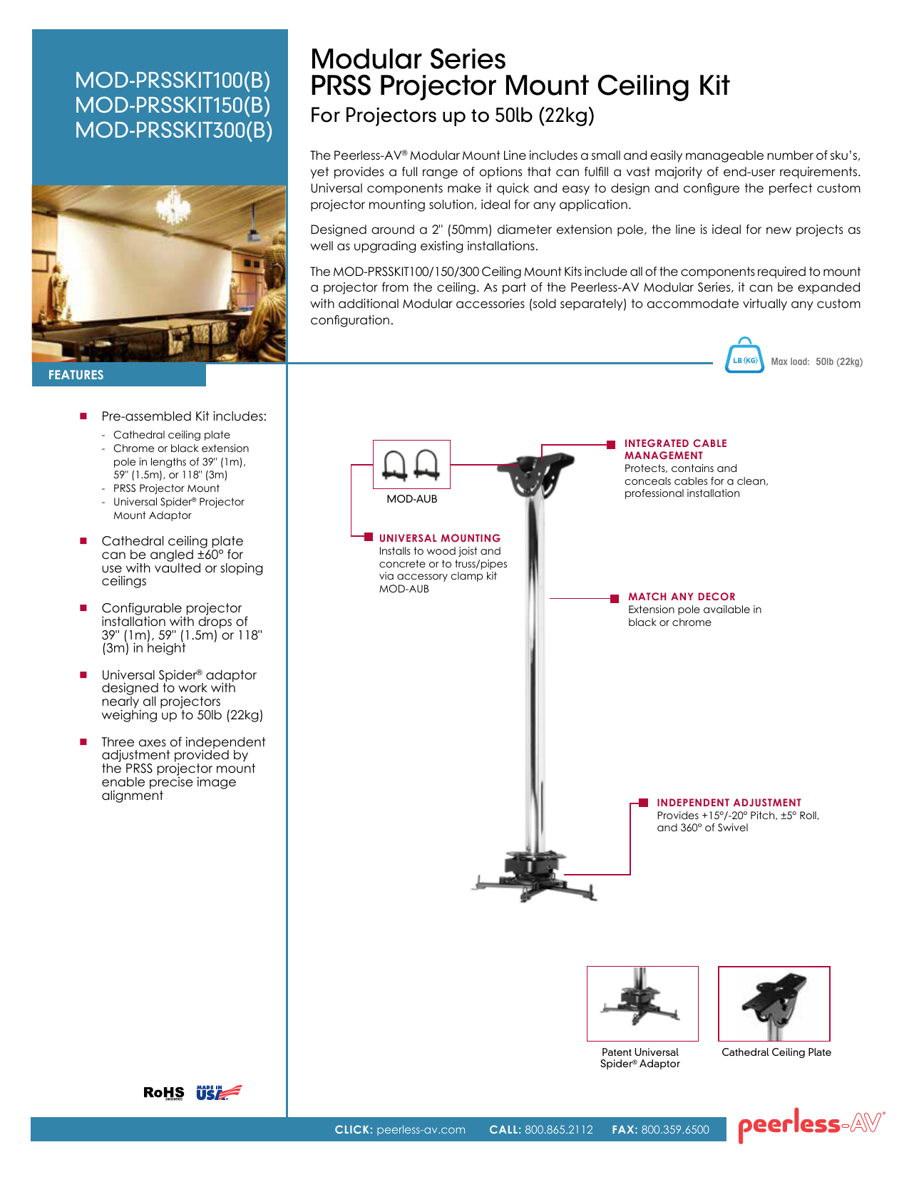 Modular Series Prss Projector Mount Ceiling Kit Peerless Av