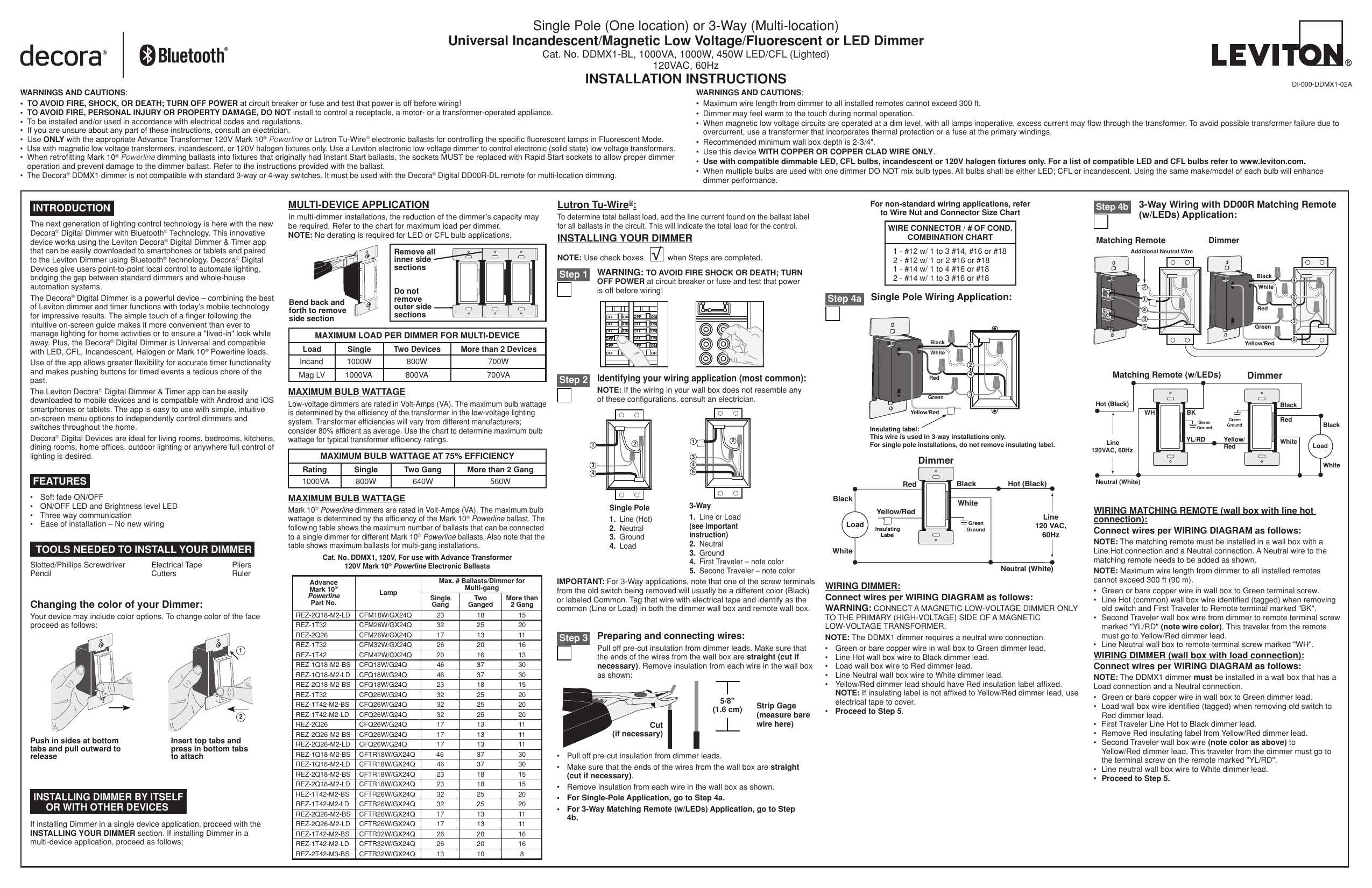 Leviton DDMX1BLZ Digital Dimmer Installation Instructions Manualzz