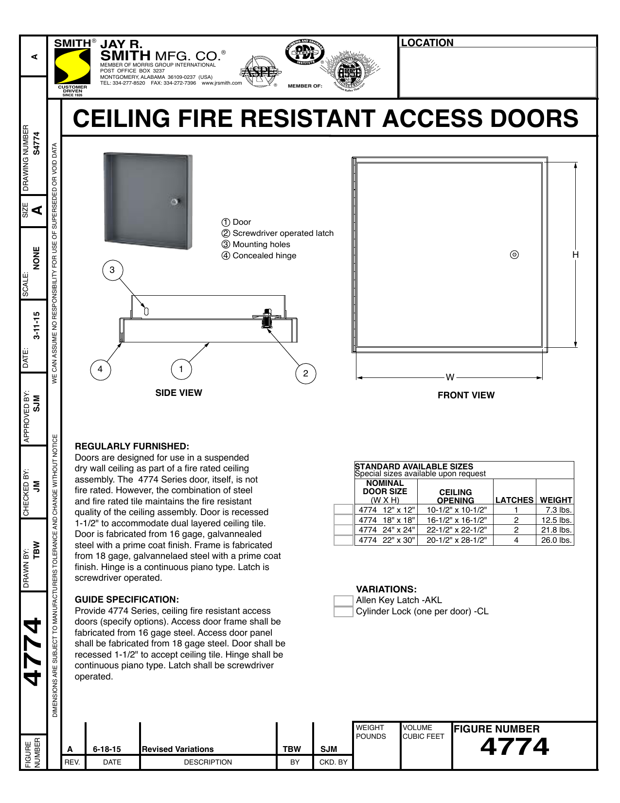 4774 Ceiling Fire Resistant Access Doors Manualzz Com