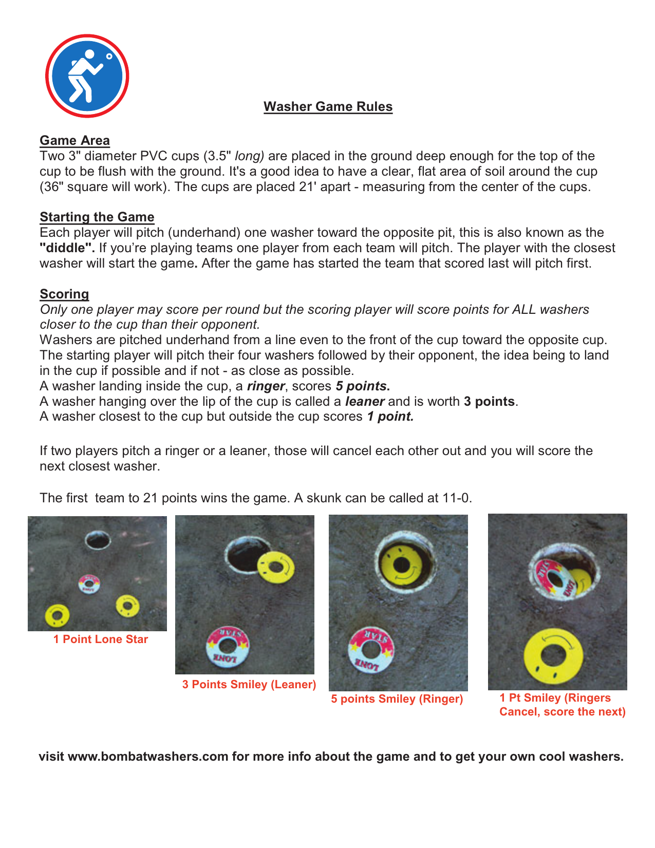 Washer Game Rules Game Area Two 3" diameter PVC cups (3.5 | Manualzz