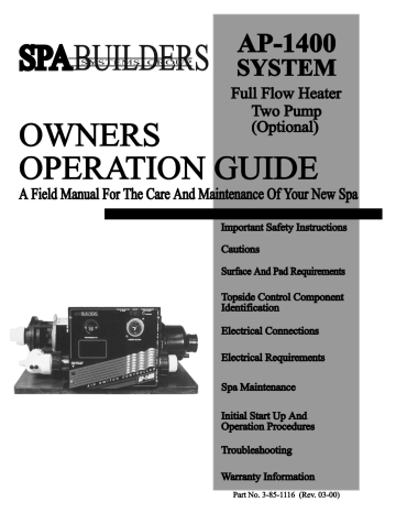 SPA BUILDERS AP-1400 SYSTEM Owner's Operation Guide | Manualzz