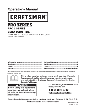 Craftsman PRO Series Operator's Manual | Manualzz