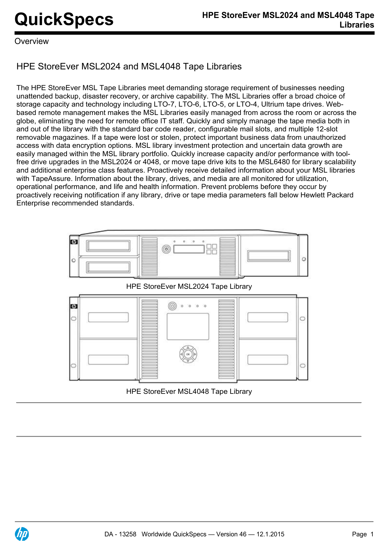 HPE StoreEver MSL2024 and MSL4048 Tape Libraries Manualzz