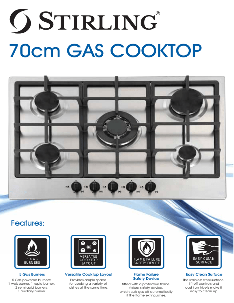 STRX70GH STIRLING 5 Burner Gas Cooktop QSG V1.1 Manualzz