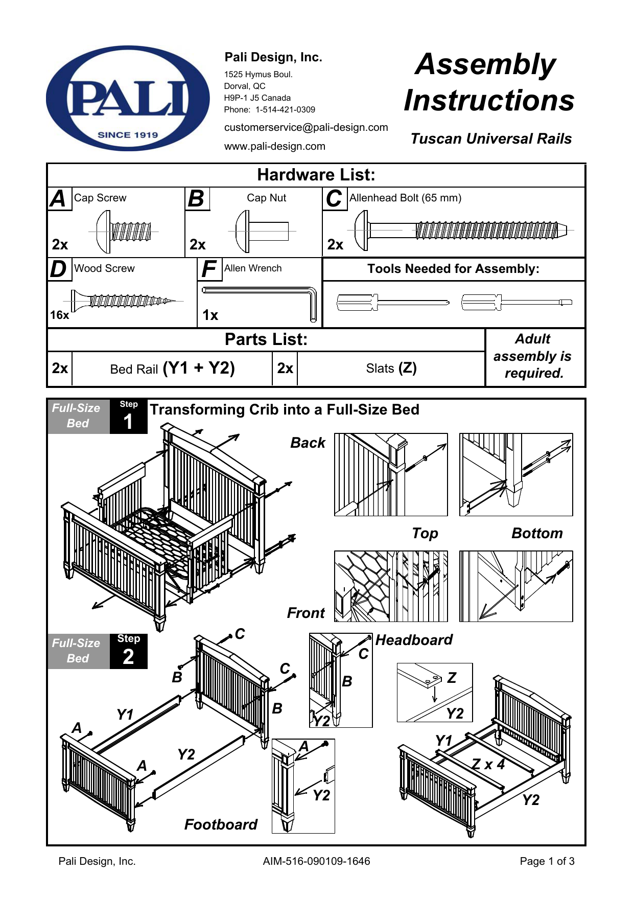 Aim 516 090109 Tuscan Universal Rails Manualzz