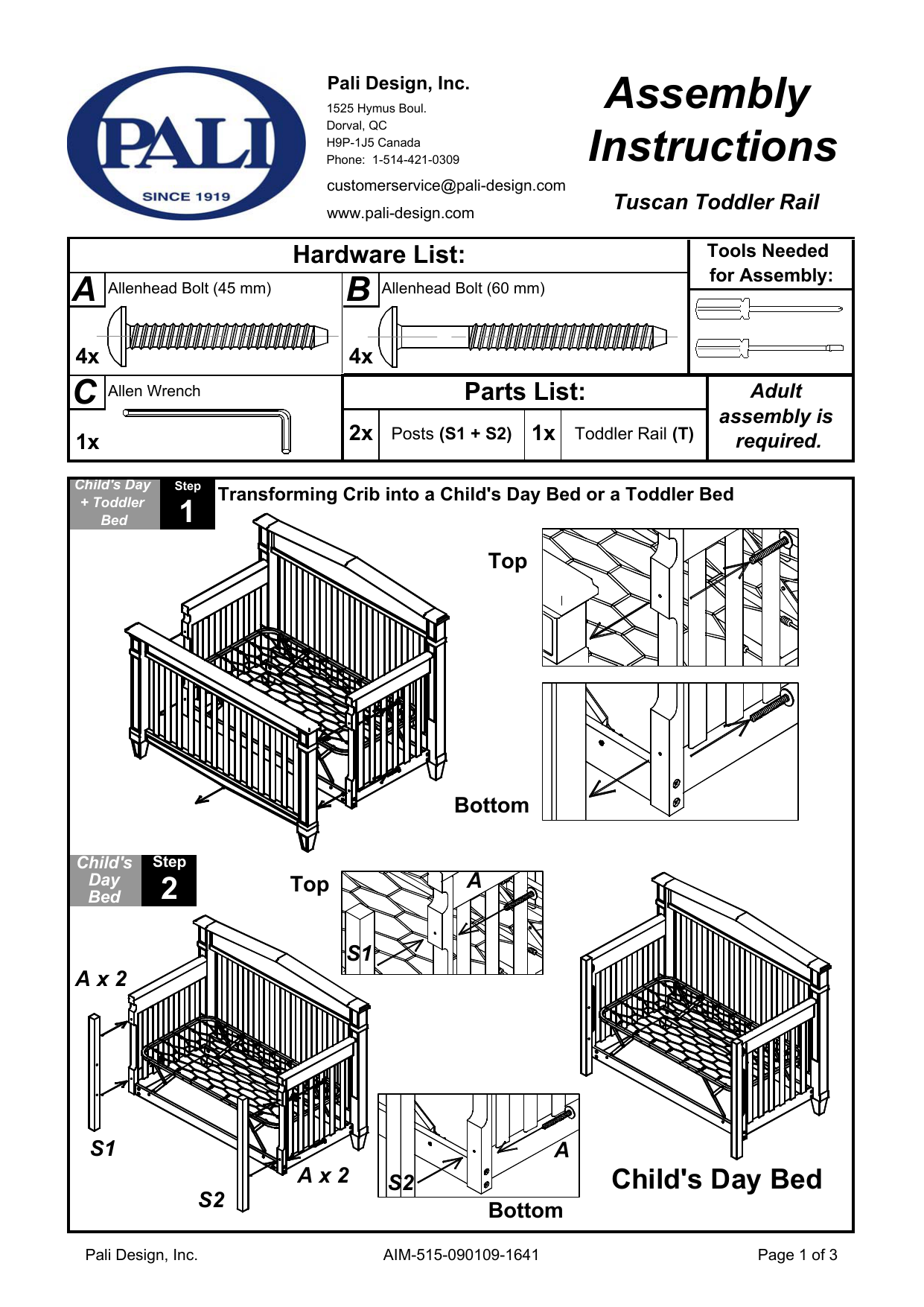 Aim 515 090109 Tuscan Toddler Rail Manualzz