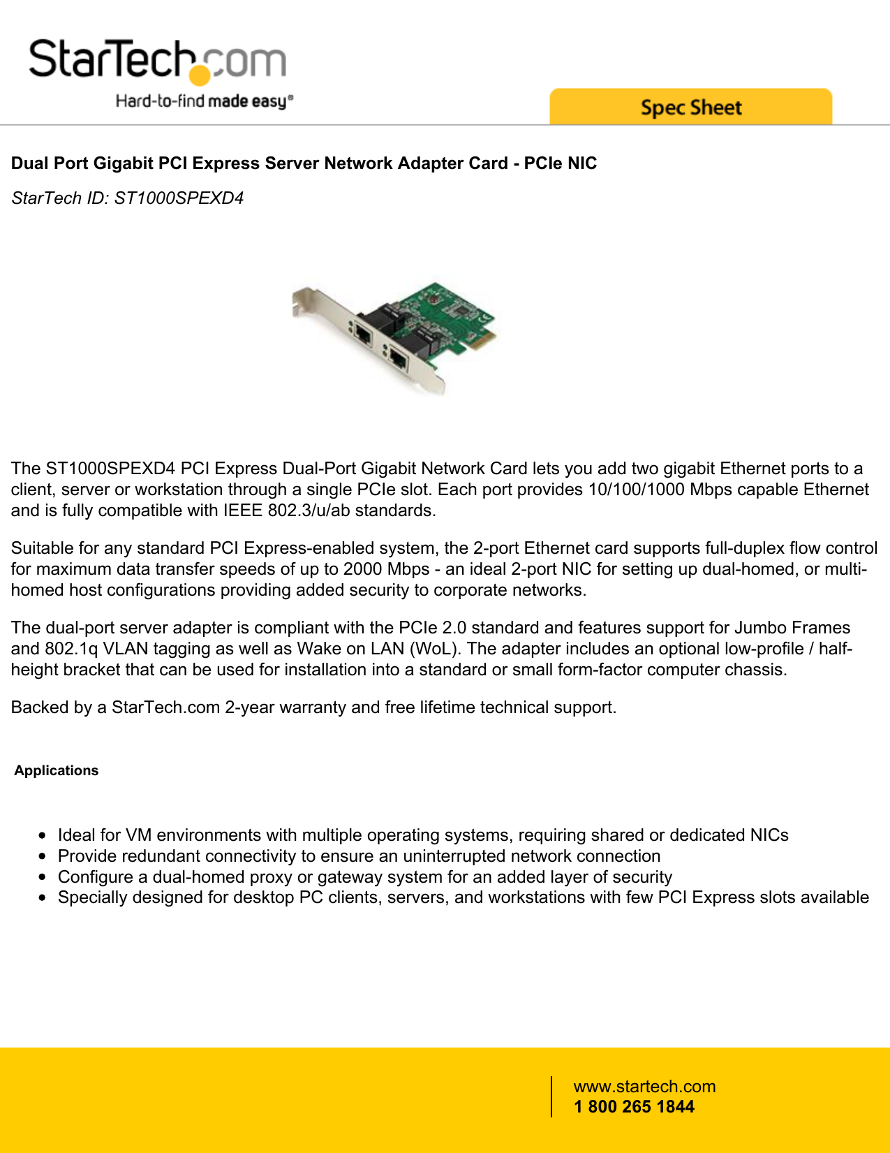 Startech.com ST1000SPEXD4 Dual Port Gigabit PCIe NIC