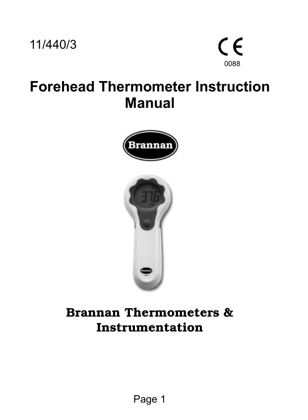 Brannan Forehead Thermometer Instruction manual Manualzz