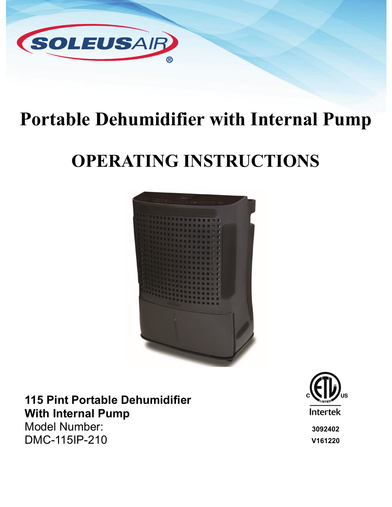 Portable Dehumidifier with Internal Pump Manualzz