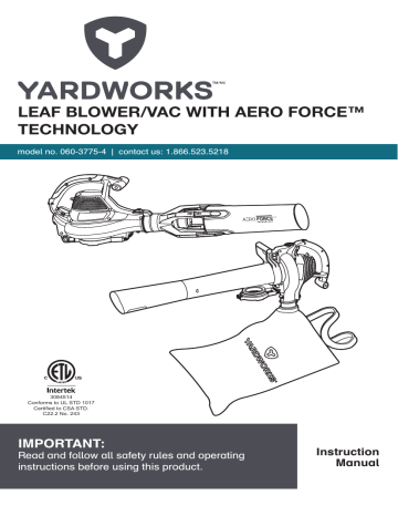 Yardworks 12 Amp Electric Leaf Blower Owner Manual | Manualzz