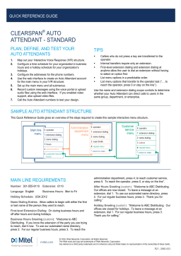 Mitel Auto Attendant Standard Quick Reference Guide
