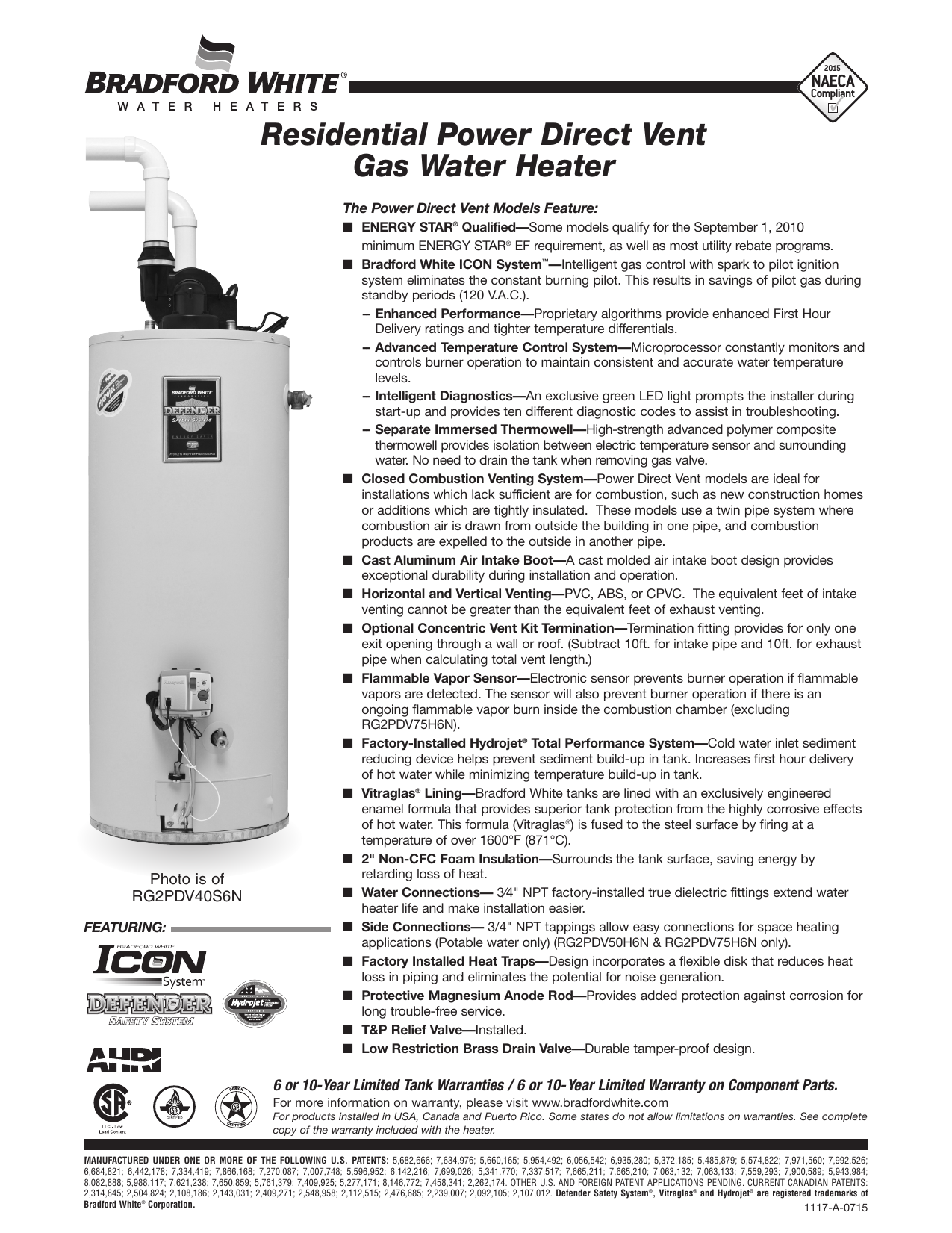Residential Power Direct Vent Gas Water Heater | Manualzz  Bradford White Gas Power Vent Water Heater Wiring Diagram    Manualzz