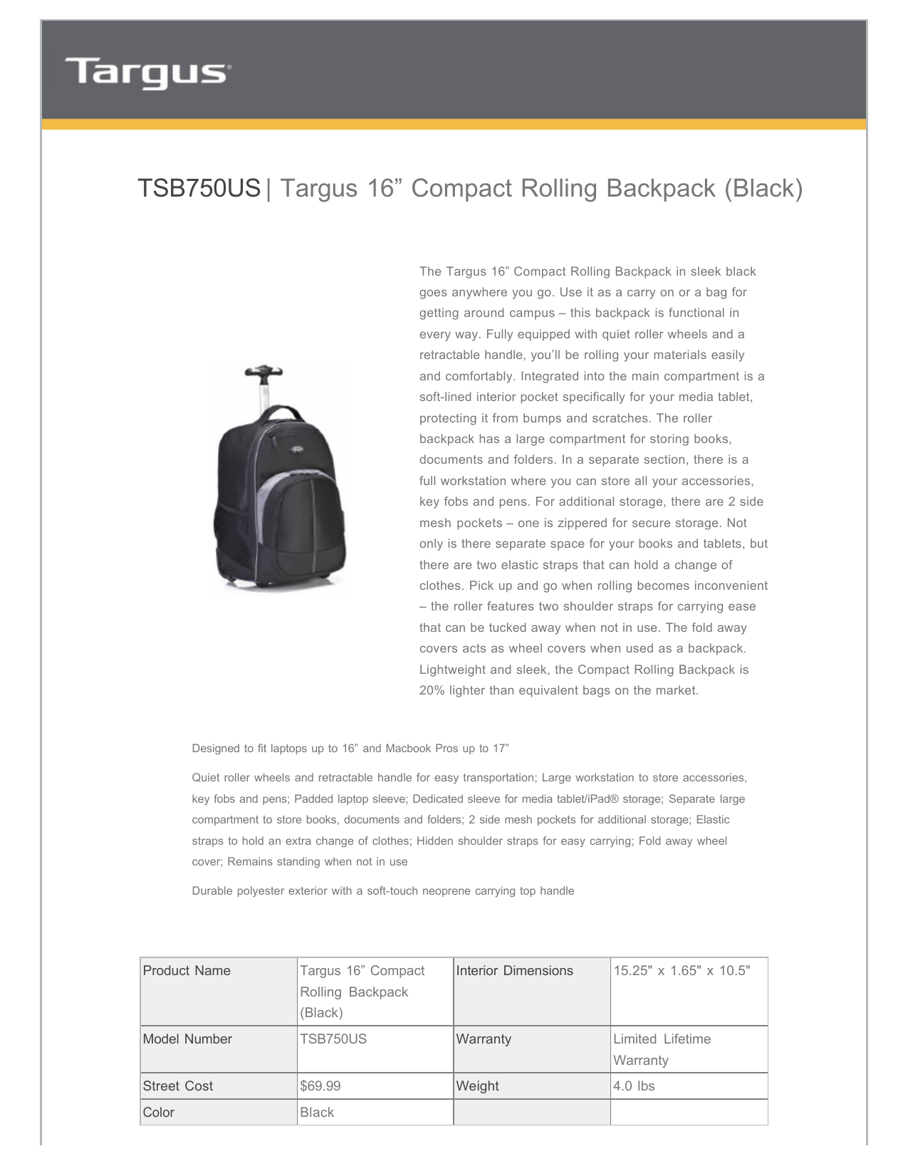 targus 16 compact rolling backpack