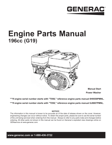 Generac G19 196cc Engine Parts Manual | Manualzz