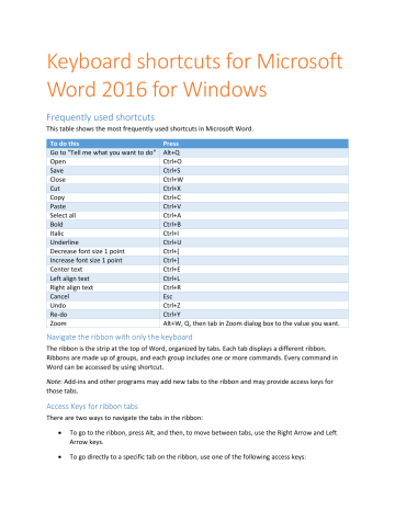 great microsoft word keyboard shortcuts