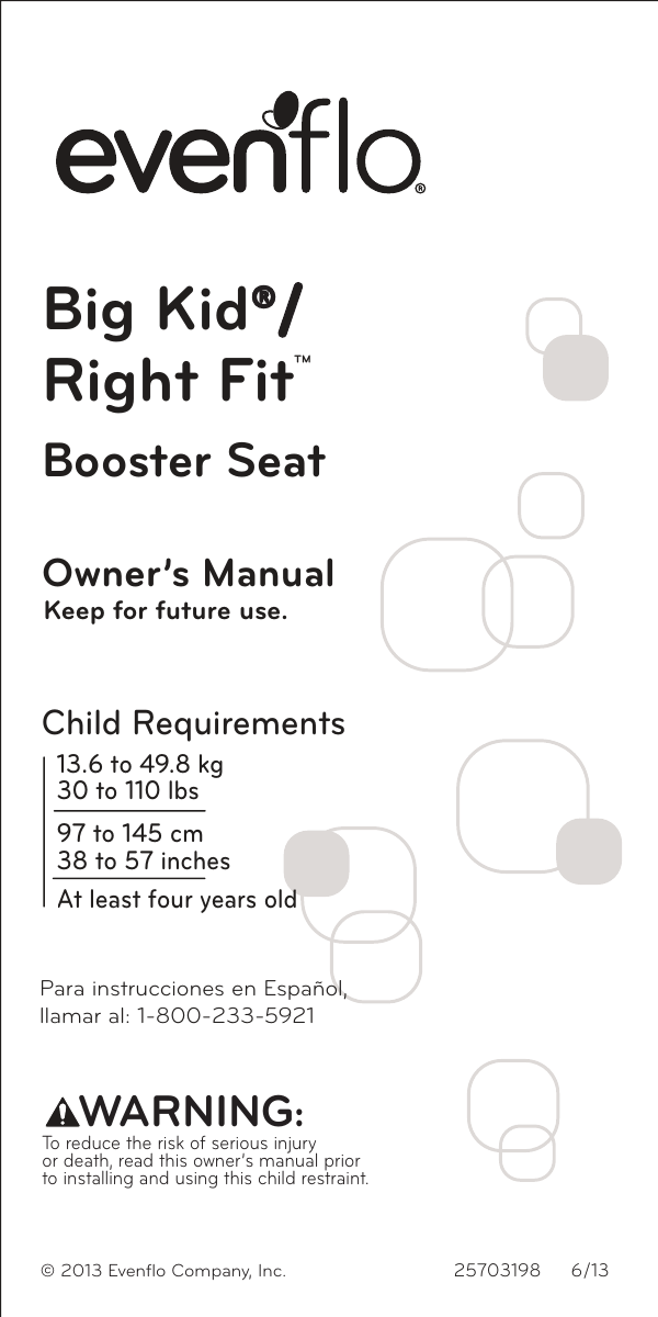 Evenflo Booster Seat Instruction Manual