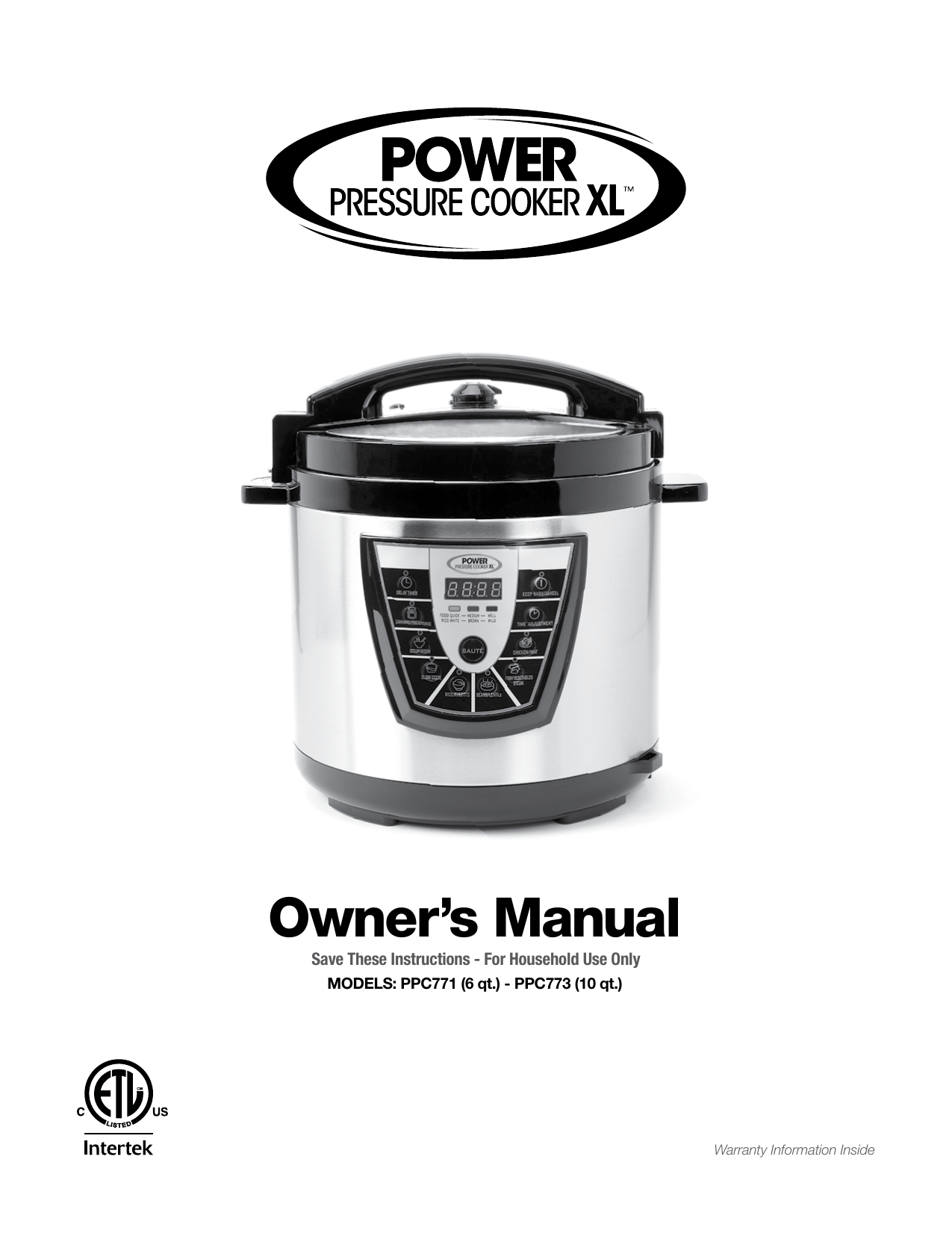 Power Cooker Plus XL 8-Qt Pressure Cooker PPC780 Cord Only