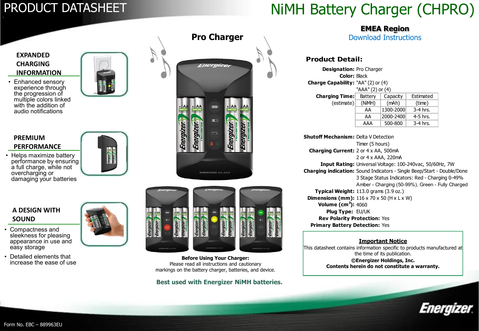 Energizer Pro Charger CHPRO Caricabatterie universale Incl