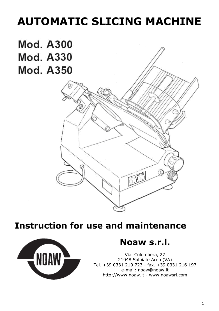 Noaw A350 Instructions For Use And Maintenance Manual Manualzz