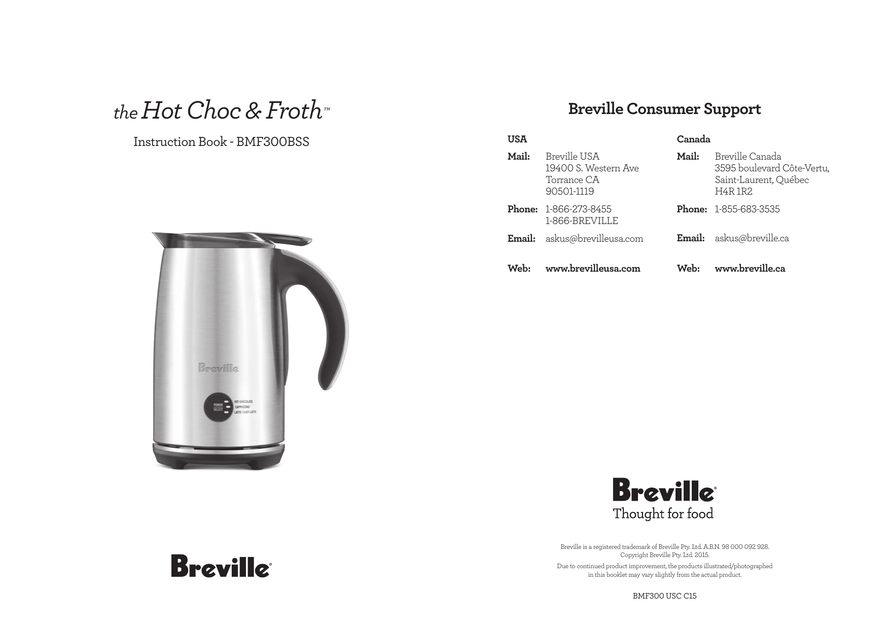 Breville BMF300 Hot Chocolate Cappuccino Latte Milk Frother