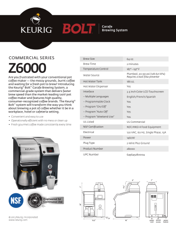 Keurig Bolt Z6000 Carafe Brewing System Public Kitchen Manualzz