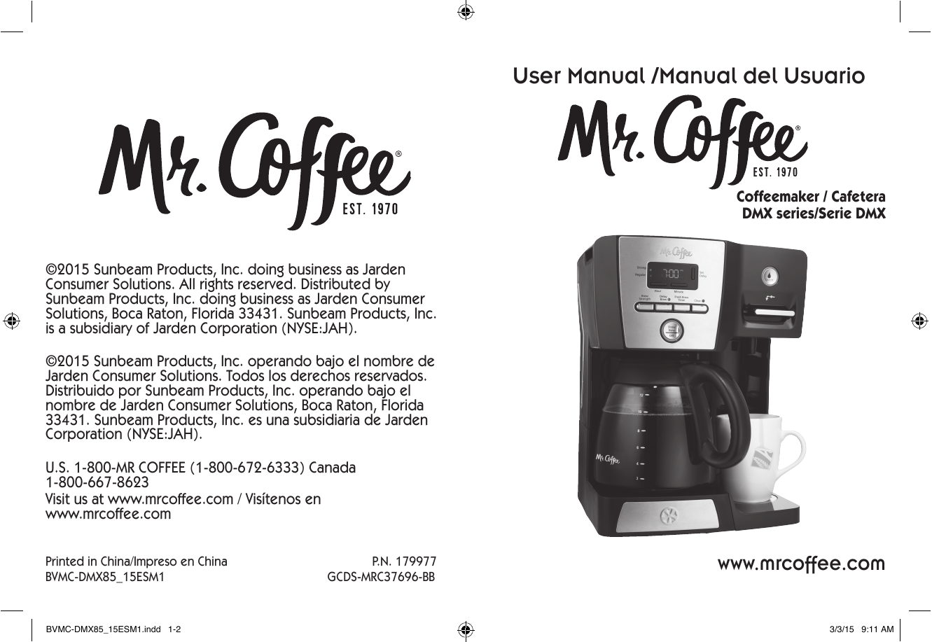 Mr. Coffee DMX Serie, BVMC-DMX85-RB Manual de usuario | Manualzz