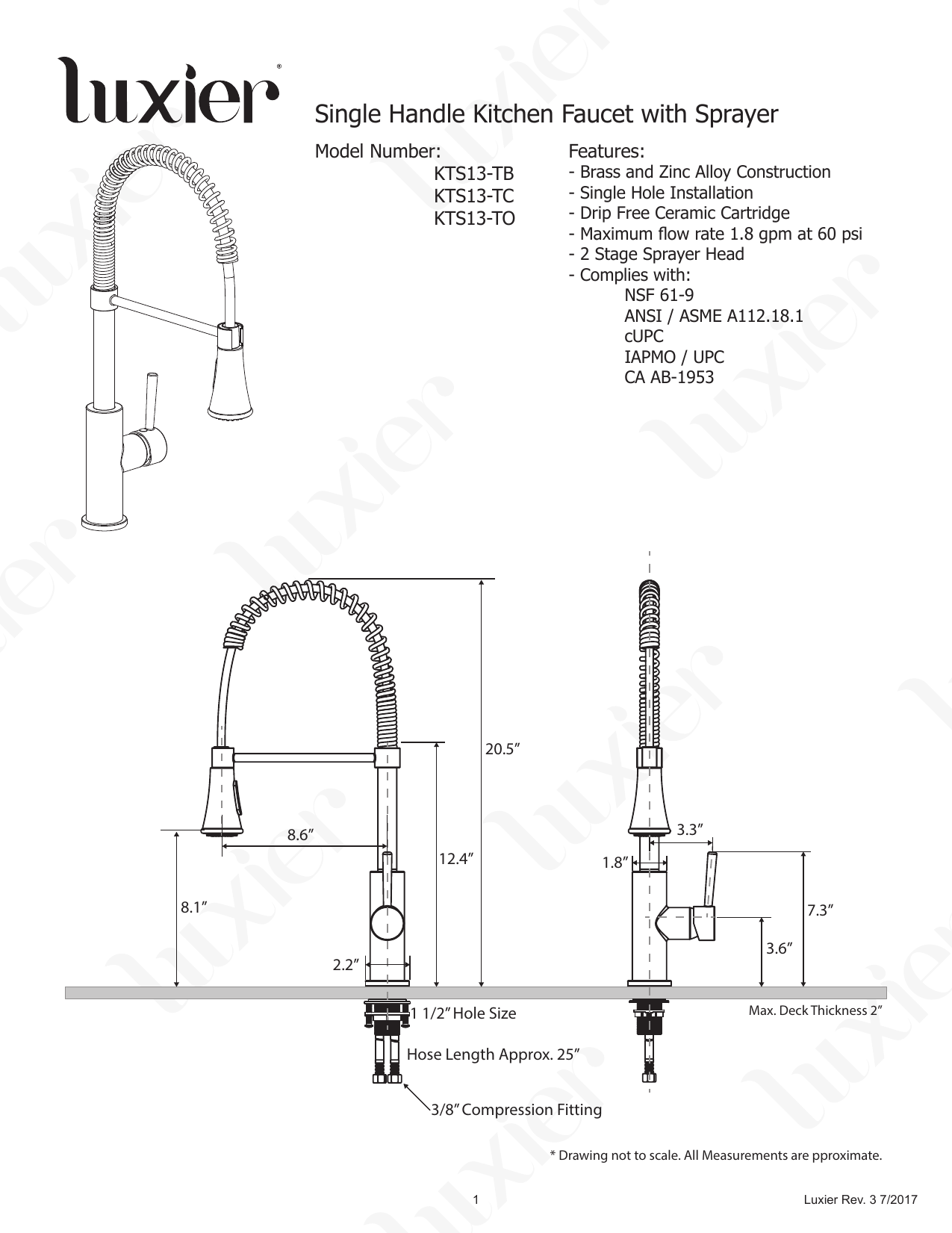 Single Handle Kitchen Faucet With Sprayer Manualzz Com