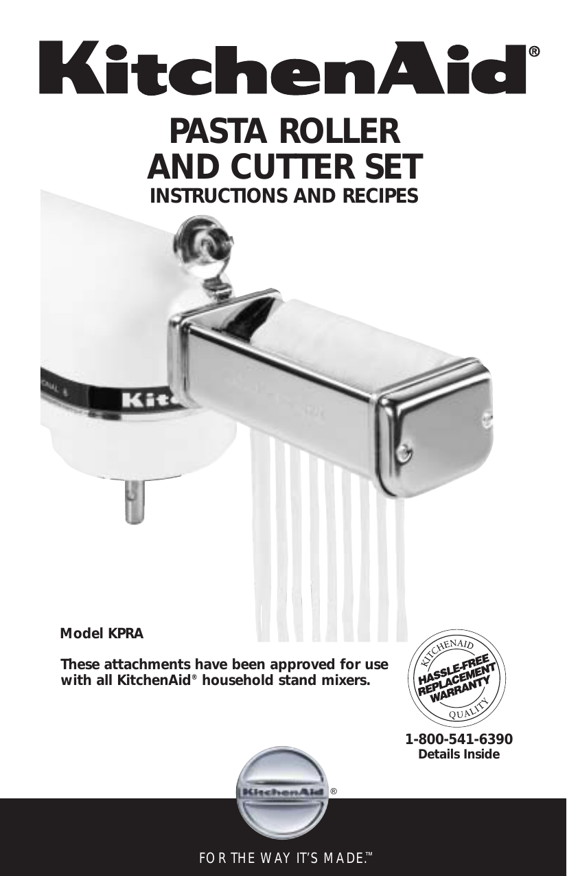KitchenAid Pasta Roller and Cutter Attachment Set Model KPRA Manualzz