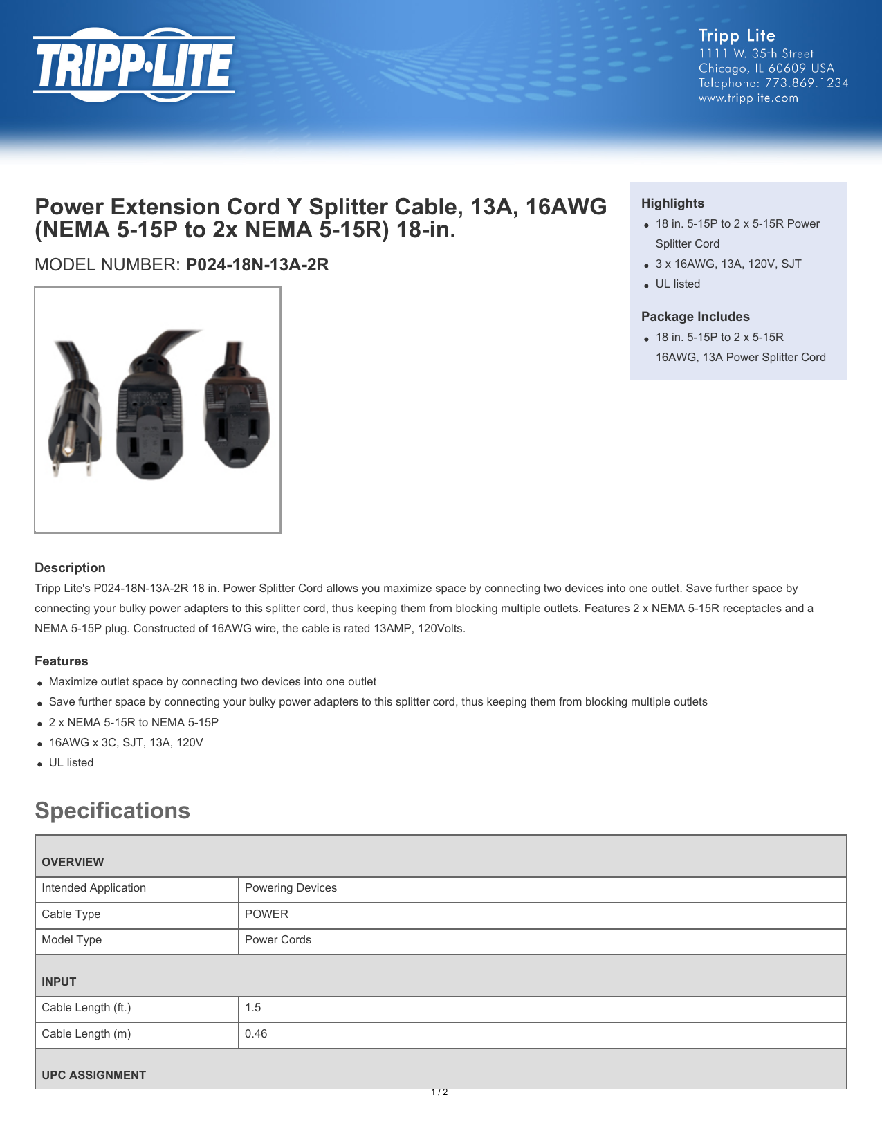 6FT Power Cable Piggyback Extension Cord NEMA 5-15P//R to IEC 60320 C13 16AWG 13A