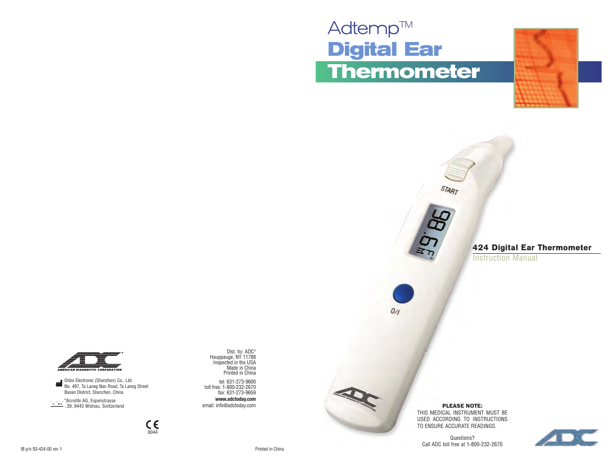 Digital Ear Thermometer American Diagnostic Corporation Manualzz