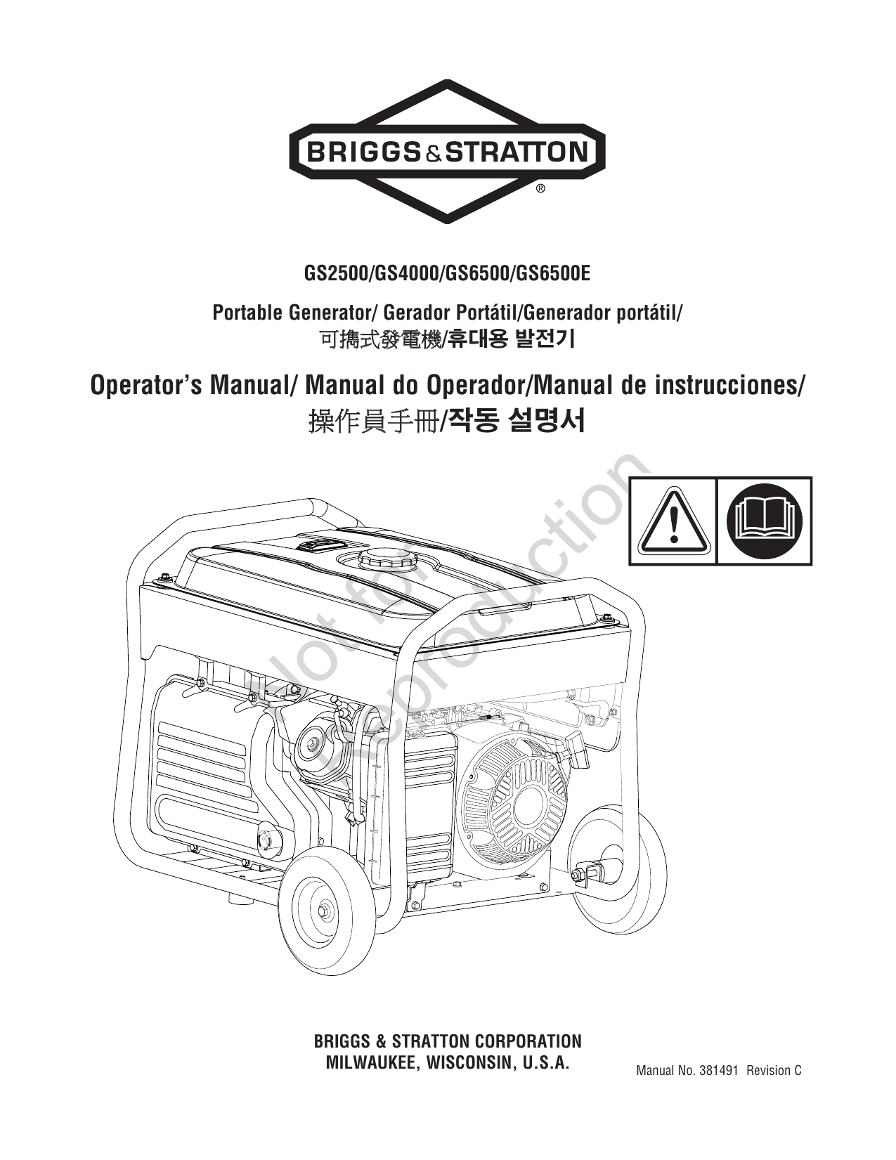 Briggs & Stratton GS2500, GS4000, GS6500, GS6500E Manual de usuario