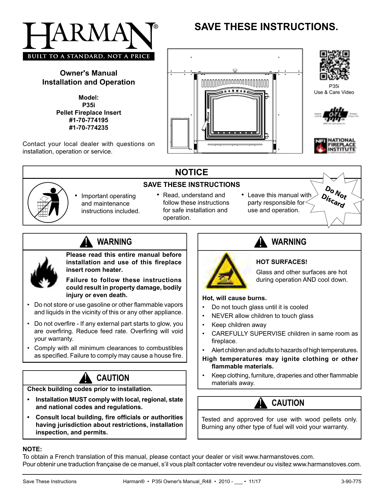 Harman P35i Pellet Insert Manualzz