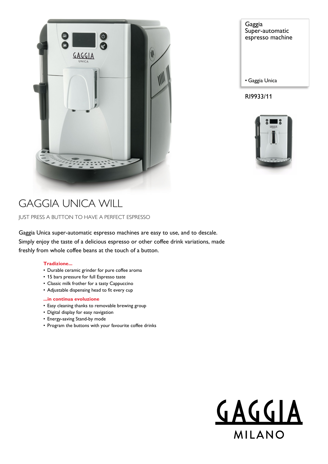 RI9933/11 Gaggia Super-automatic 