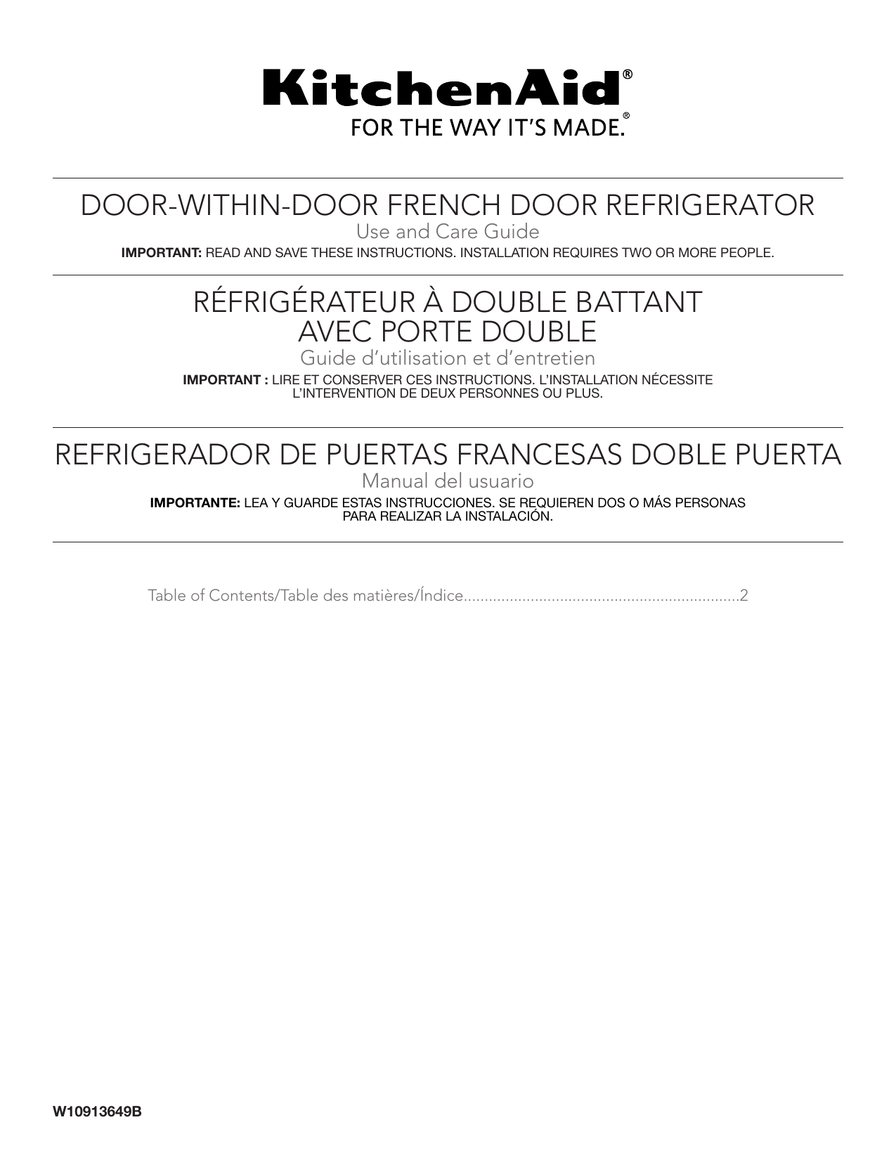 W10815169A KitchenAid French Door Bottom Manualzz
