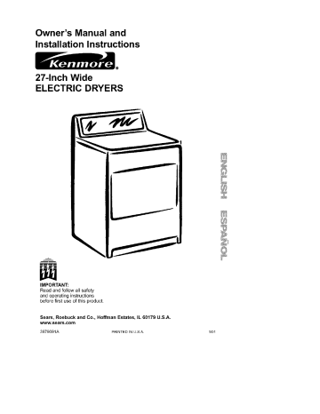 Kenmore 11062922100 Electric Dryer Owner's Manual | Manualzz