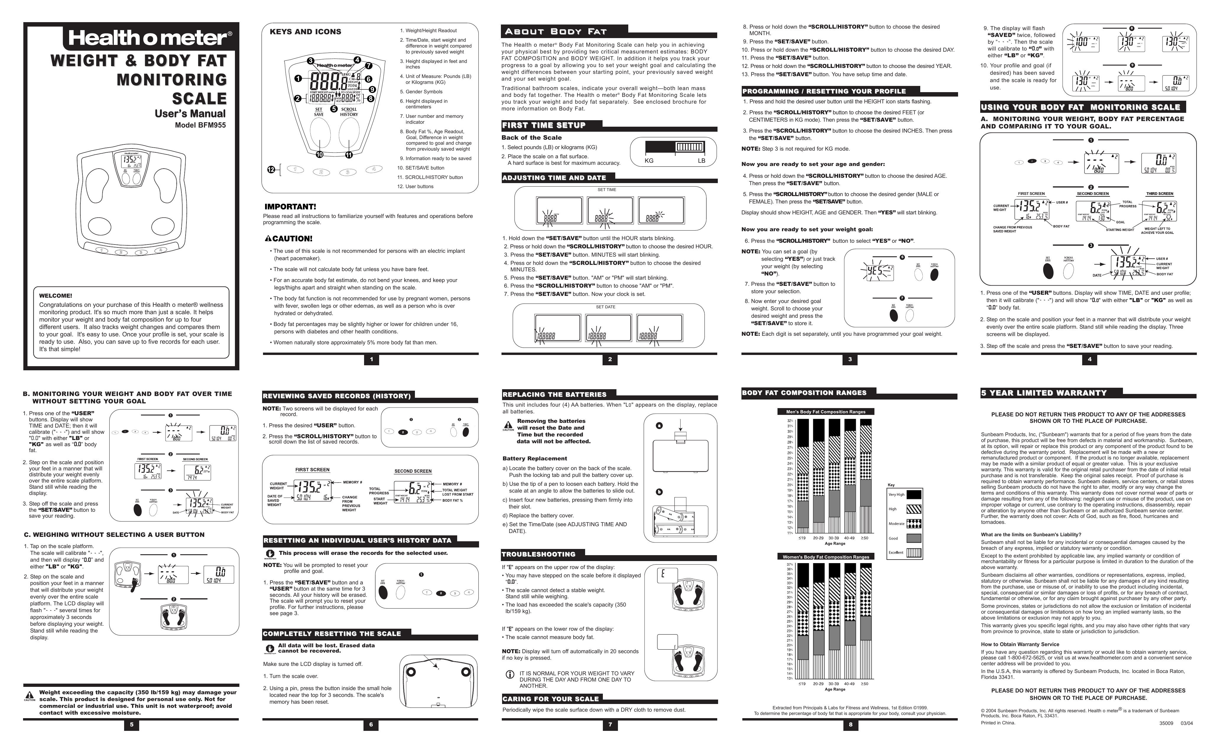 Health O Meter Bfm955-60 Instruction Manual Manualzz