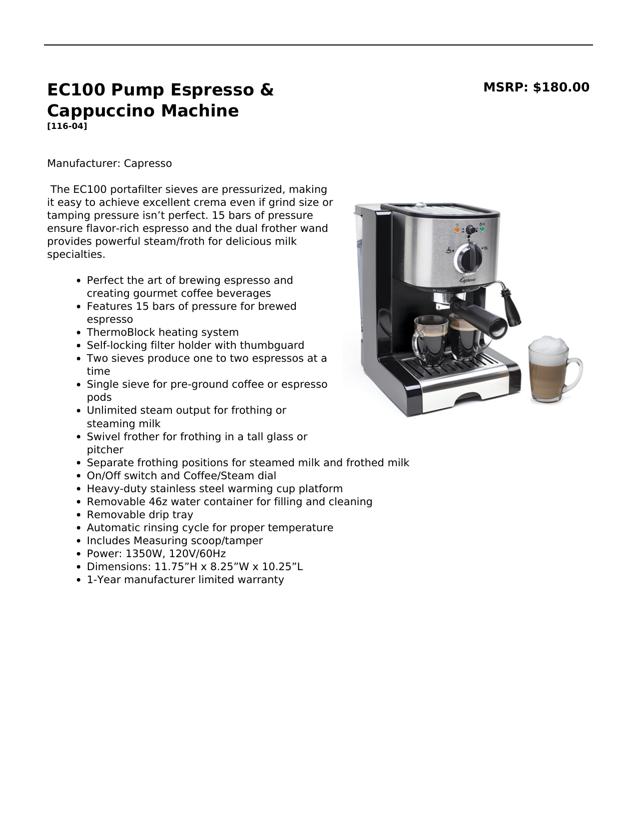 EC100 Pump Espresso \u0026 | Manualzz