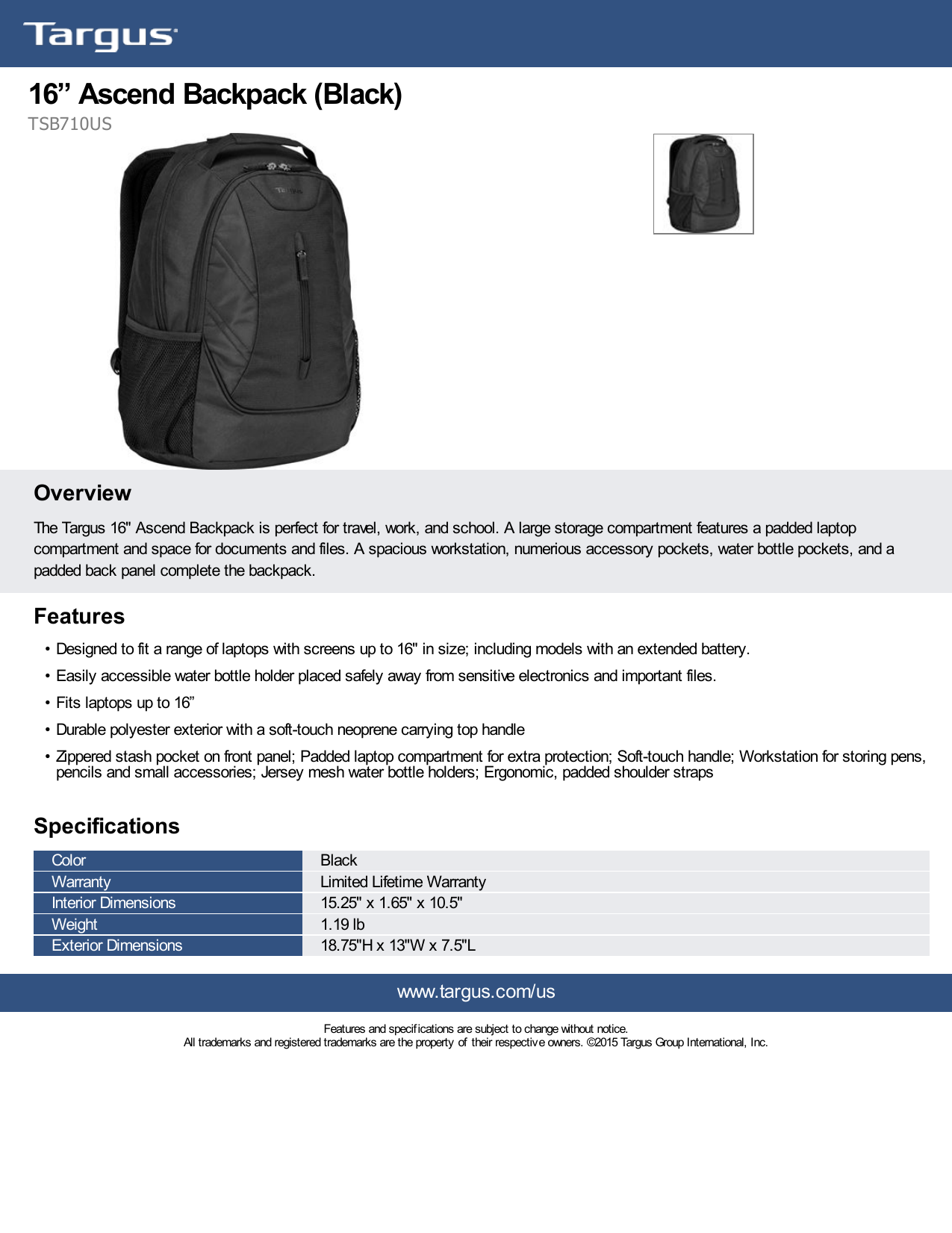 targus ascend backpack