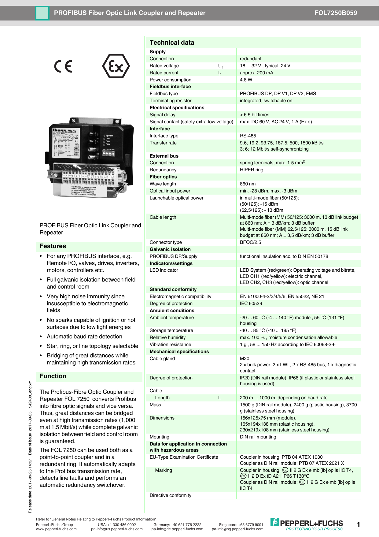 Fol7250b059 Profibus Fiber Optic Link Manualzz