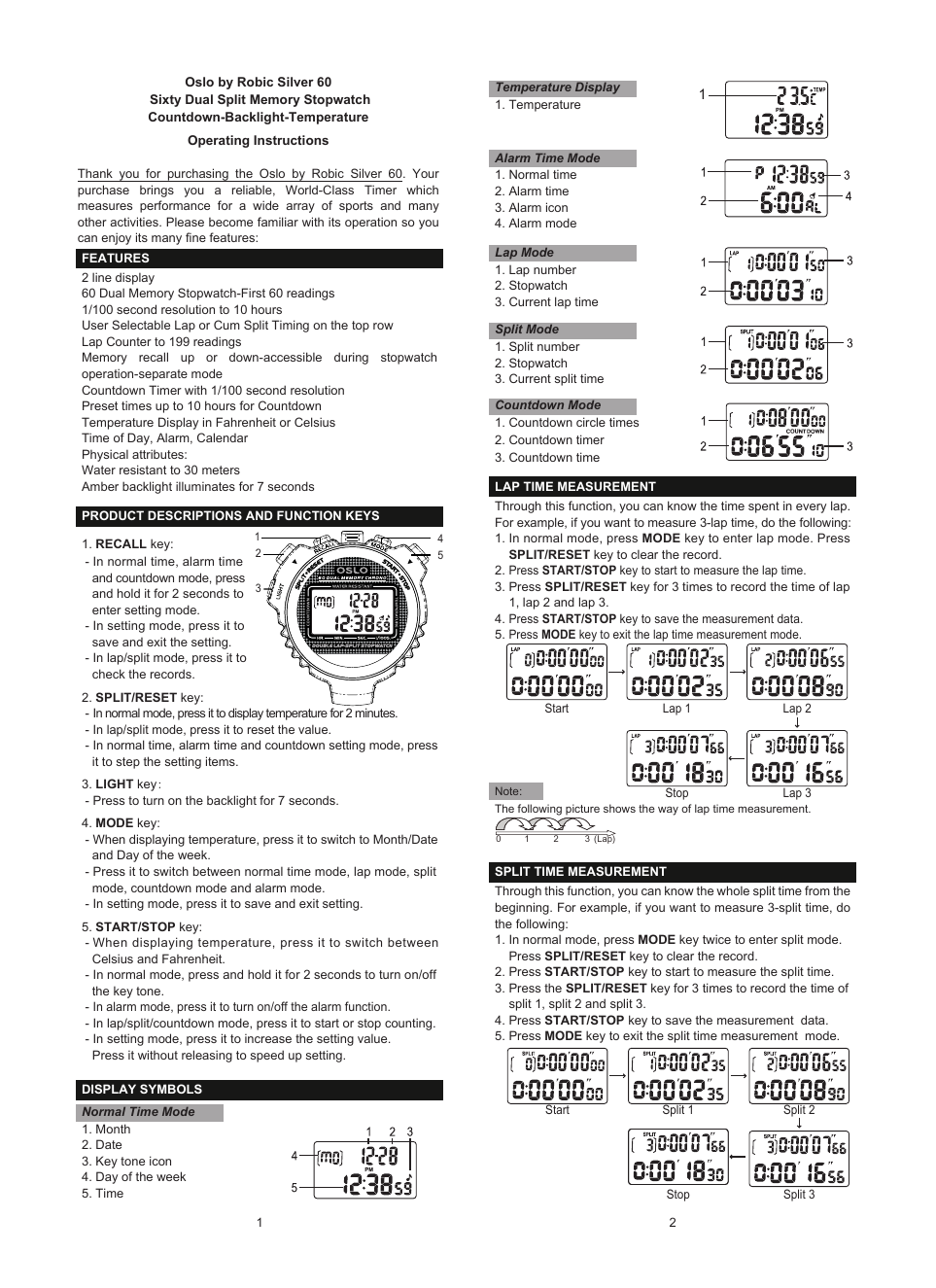 Robic best sale stopwatch instructions