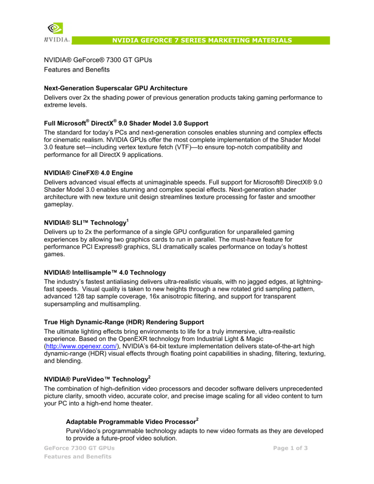 Nvidia Geforce 7300 Gt Gpus Features And Benefits Manualzz