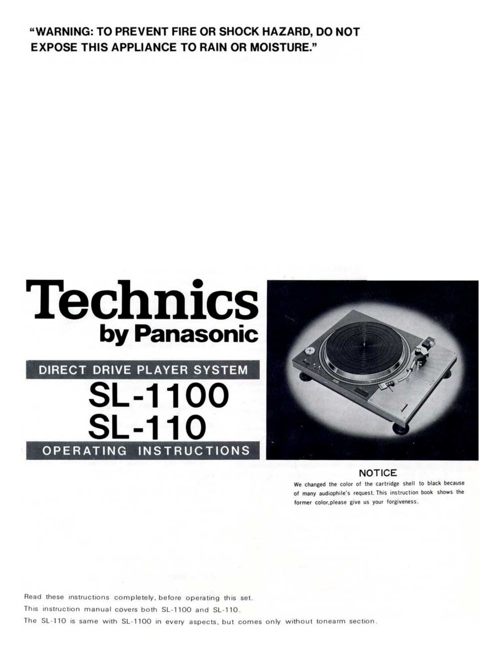 USER MANUAL Technics Turntable System SL-Q210 Operating Instruction