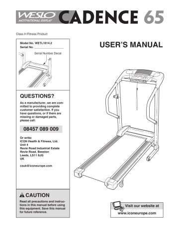 Weslo WETL1614.2 User manual | Manualzz