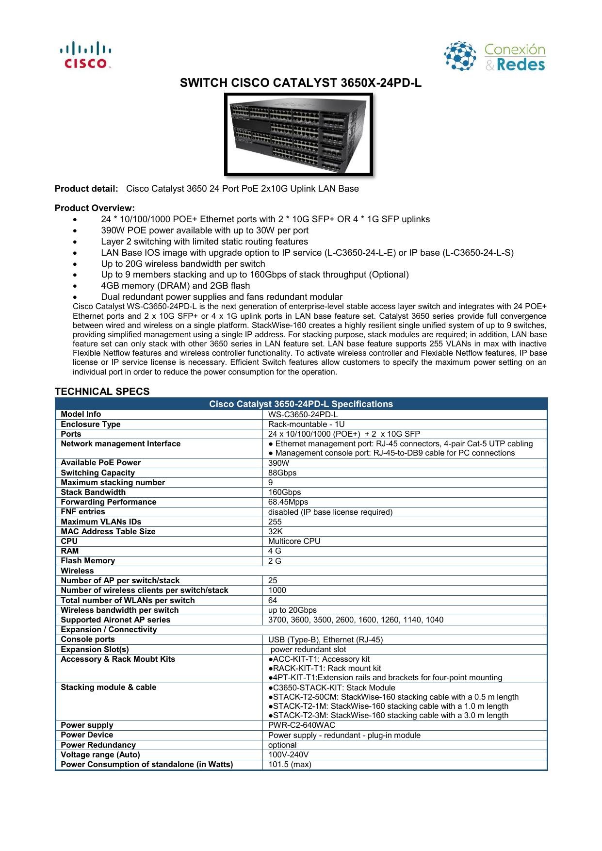 Switch Cisco Catalyst 3650x 24pd L Manualzz