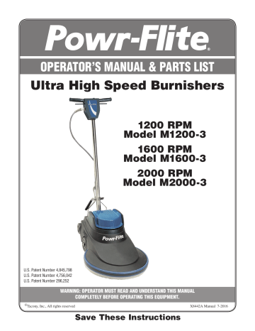 Powr-Flite M1200-M1600, M2000 M SERIES Burnishers Owner's Manual | Manualzz