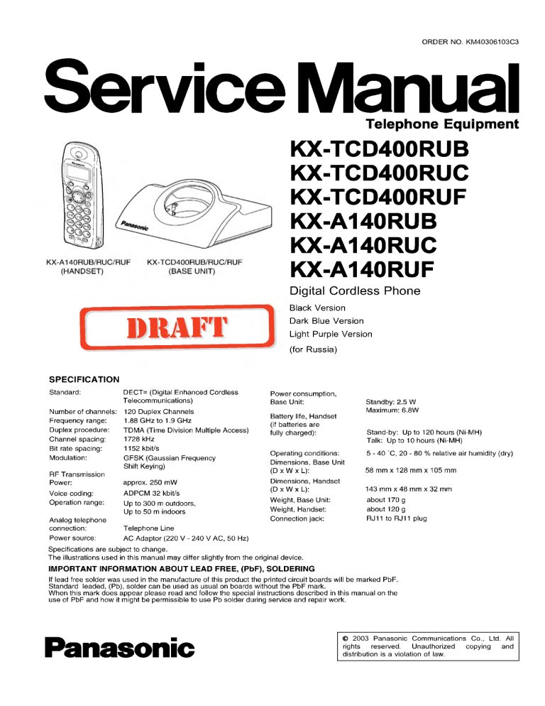 Panasonic KX-A140RUF сервис | 20.3. Telephone Line Interface