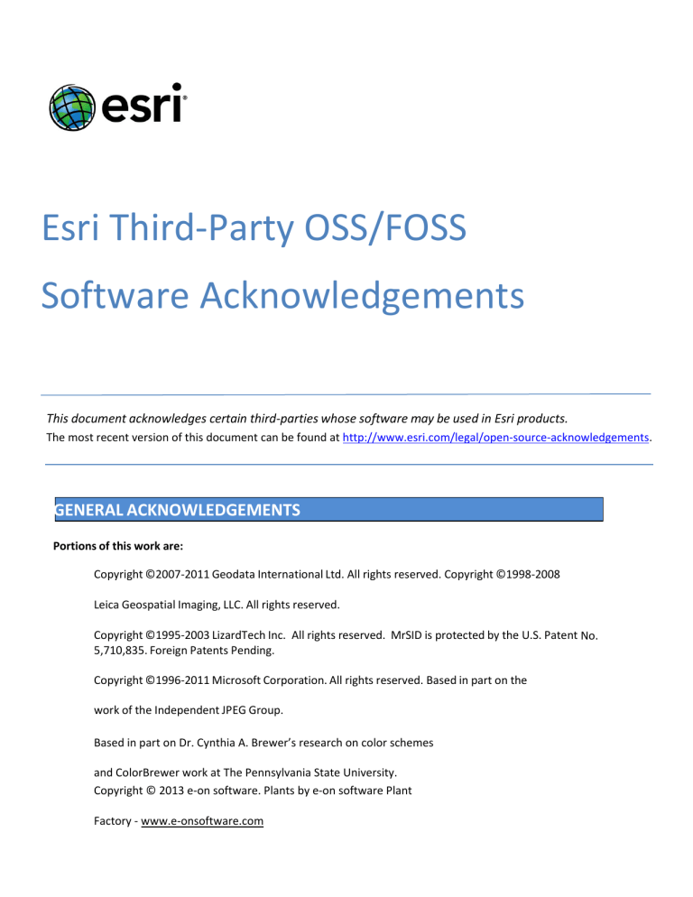 Esri Third Party Oss Foss Software Acknowledgements Manualzz