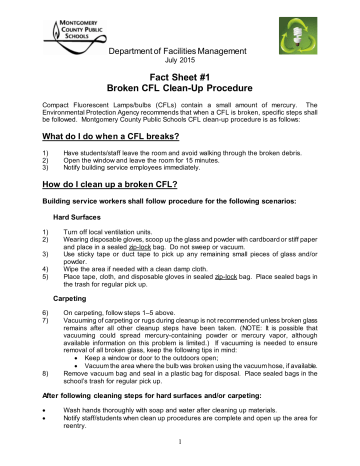 Fact Sheet 1 Broken Cfl Clean Up Procedure Manualzz